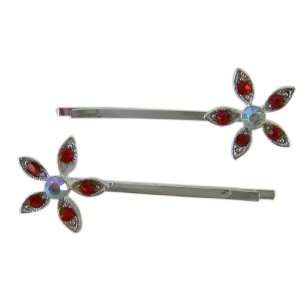  High Fashion 6pc Sparkle Jewelry Red Flower Hairclip 