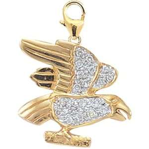  14K Gold 1/10ct HIJ Diamond Eagle Spring Ring Charm Arts 