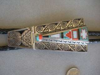 magnificent old Hopi hinged bolo tie 4 in long, inlay  