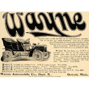 1906 Ad Model C Wayne Automobile Touring Runabout Cars   Original 