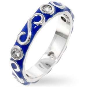  BLUE ENAMEL RING SIZES 5 10 With Clear CZ Jewelry