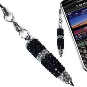  Charming Rhinestone Pen Cell Phone Charm, Black PEN2 