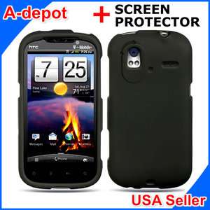 Mobile HTC Amaze 4G Black Rubberized Hard Snap On Case Cover +Screen 