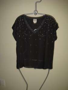 NEW HAUTE HIPPIE Embellished Silk Tee, Top Small  