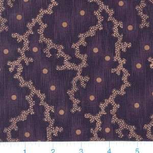  45 Wide Dark Hues Polka Dots with Vines Purple Fabric By 