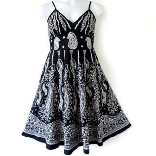 Plus Size NWT Empire Waist Ethnic Print Cotton Dress Black White 1X 