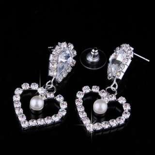Heart White Clear Rhinestone Imitate Pearl Necklace Jewelry Wedding 