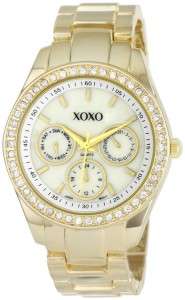 XOXO Womens XO5302A Rhinestone Accent Gold Tone Bracelet Watch  