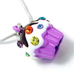  Yummy Purple 3d Cupcake with Icing Charm Necklace with 