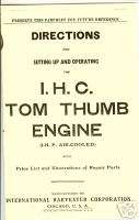   Tom Thumb 1 HP Air Cooled Engine Manual International Harvester  