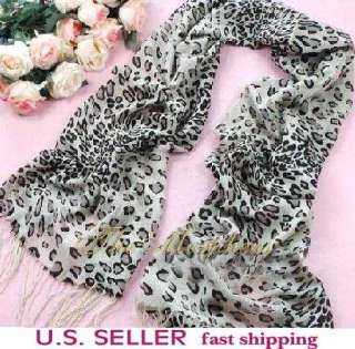 Leopard Print Pashmina Silk Wool Shawl Wrap Scarf  