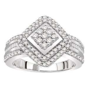 14k White Gold Cluster Diamond Ring (.85 cttw, H I Color, I2 Clarity 