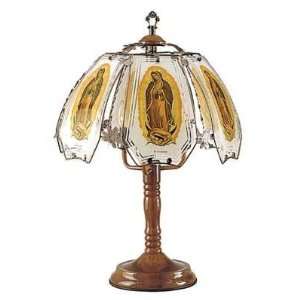   Glass Virgin Mary Theme Dark Oak Base Touch Lamp
