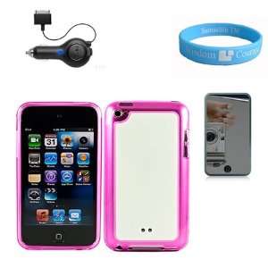 Skin Cover Pink Case for Apple iPod Touch 4G + Retractable Car Charger 