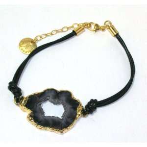   Nguyen Starry Night Black Leather Bracelet with Geode Slice Jewelry