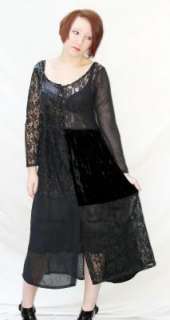 Vintage 1990s Black & Gold Lace Sheer BURNOUT Gypsy Floral Over Dress 
