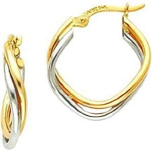  14K Two Tone Gold Double Tube Hoop Earrings Jewelry 