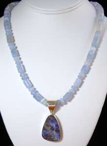 Jay King Mine Finds Blue Boulder Opal Pendant with Blue Chalcedony 