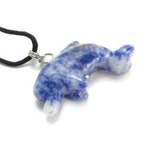 Sodalite Gemstone Mini Dolphin Pendant with Adjustable Corded Necklace