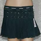 NWT sexy pleated denim mini skirt shoe string tie accent