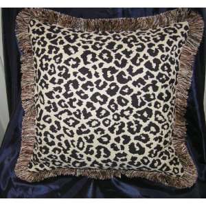 Leopard Print Fringed Designer Throw Pillow 