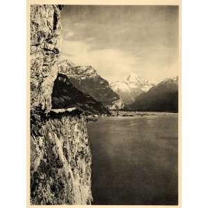 1938 Fluelen Lake Lucerne Switzerland Bristenstock Mt.   Original 
