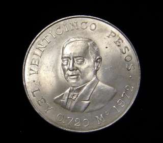 Mexico 1972 25 Pesos Coin .720 Silver BU Benito Juarez  