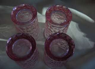 Vintage Pink Pressed Glass Juice Glasses,Honeycomb  