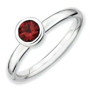  Sterling Silver Low 5mm Round Garnet Ring Jewelry