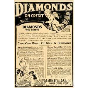  1905 Vintage Ad Loftis Bros. Diamonds Mermaids Cupid 