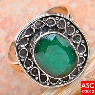 BRAZILIAN EMERALD .925 SILVER RING SIZE 9 1/2  