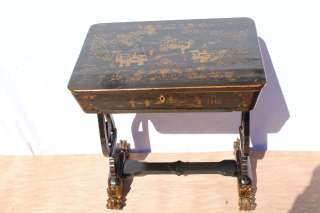   Chinese Export lacquered hand Painted Sewing Table c.1840s  