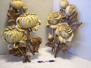 SYROCO LARGE ROSE & MUMS WALL PLAQUES VTG LABELED  
