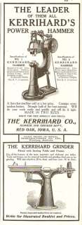 1907 KERRIHARD BLACKSMITH POWER TRIP HAMMER & GRINDER TOOL AD RED OAK 