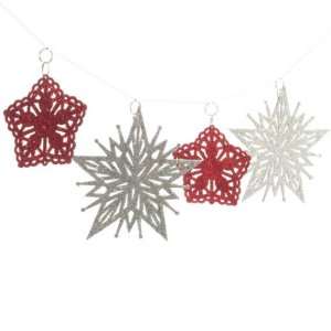  Set of 4 Red and Silver Glitter Symmetrical Snowflake 