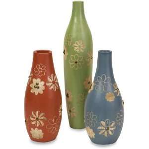  Kanoa Carved Wood Vases   Set of 3