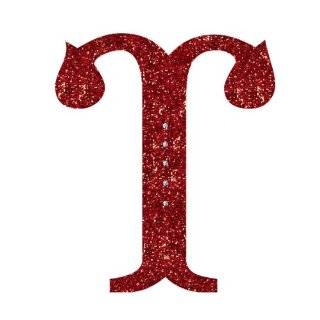   Red Monogram Initial Ornament with Metallic Red Cord Hanger, Letter T