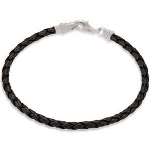   Brc649 Silver 07.50 Inch Kera Black Leather Braided Bracelet Jewelry