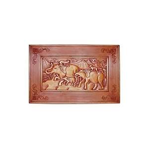  Wood relief panel, Elephant Parade with Monkeys