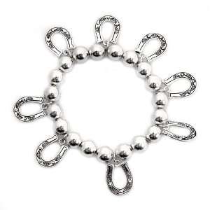  Fashion Charm Bracelet; Burnished Silver Metal; Horseshoe 