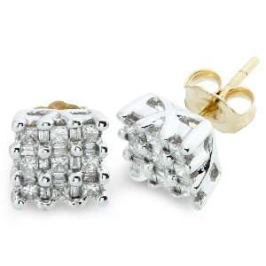    10k White Gold Checkered Diamond Stud Earrings 1/2 CTW Jewelry