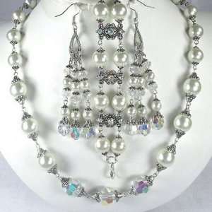  Swarovski clear ab and Ivory pearl matching wedding jewelry 