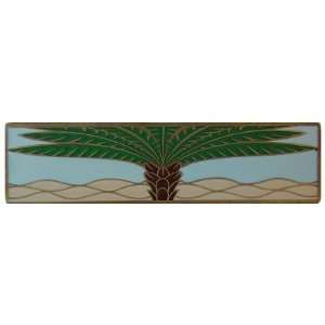 Royal Palm Horizontal Cabinet Pull, Antique Brass/Pale Blue