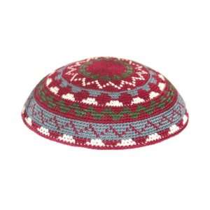   16 Centimeter Knitted Kippah with a Zigzag Embroidery 