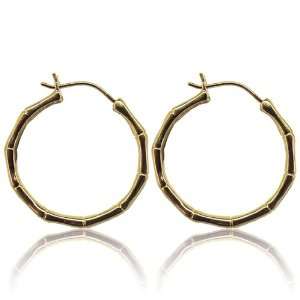  14K Gold Over Sterling Silver Bamboo Textured Hoop Earrings 