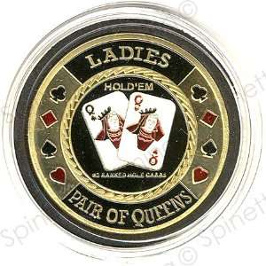    Ladies Pair of Queens Gold Poker Card Guard