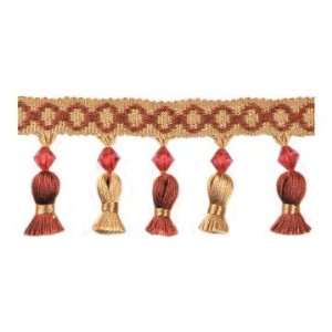  Tied Tassel Trim with Beads   Brown, Cranberry   2 5/8in 1 