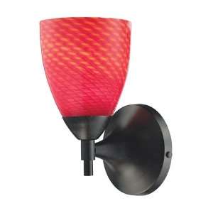   LIGHT SCONCE IN DARK RUST WITH SCARLET RED GLASS W5.5 H9 EXT6.5