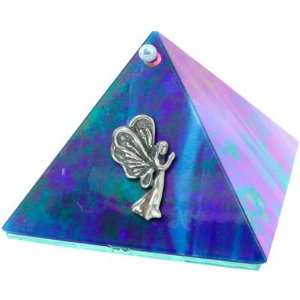  4 inch Art Glass Pyramid Box Angel Blue Iridescent (each 