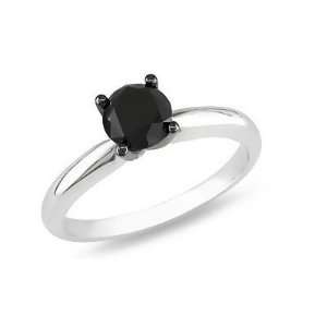  Round Black Diamond Solitaire Ring in 14K White Gold Size 